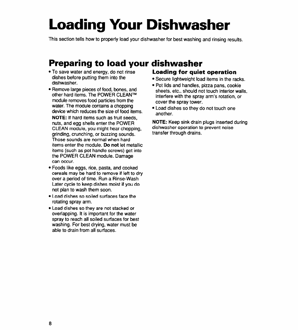 Loading your dishwasher, Preparing to load your dishwasher | Whirlpool 900 User Manual | Page 8 / 31