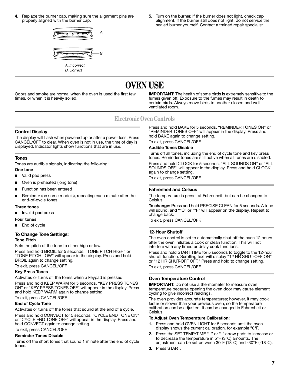 Oven use, Electronic oven controls | Whirlpool GFG471LVS User Manual | Page 7 / 16