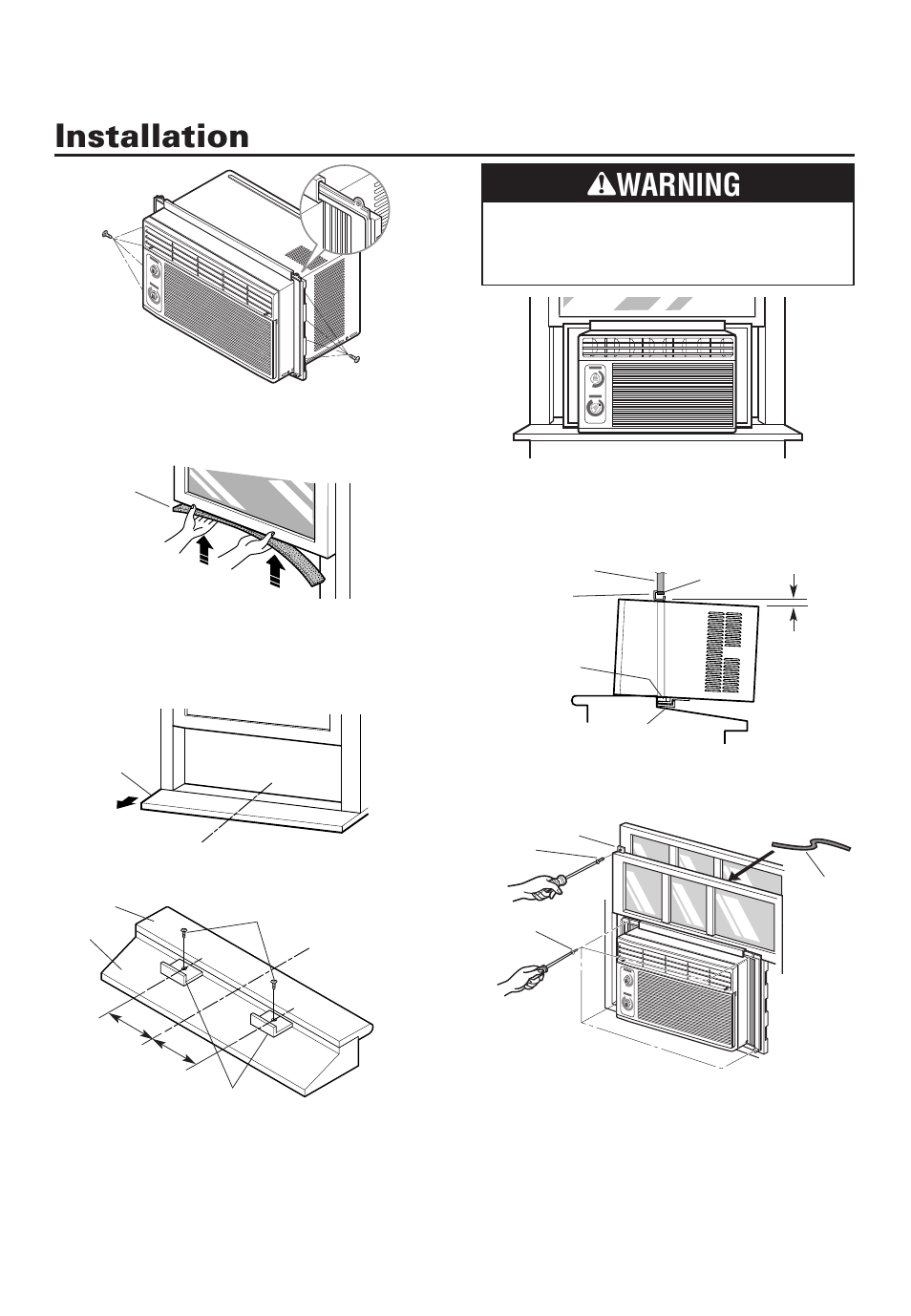 Installation, Warning | Whirlpool ACD052PK0 User Manual | Page 11 / 36