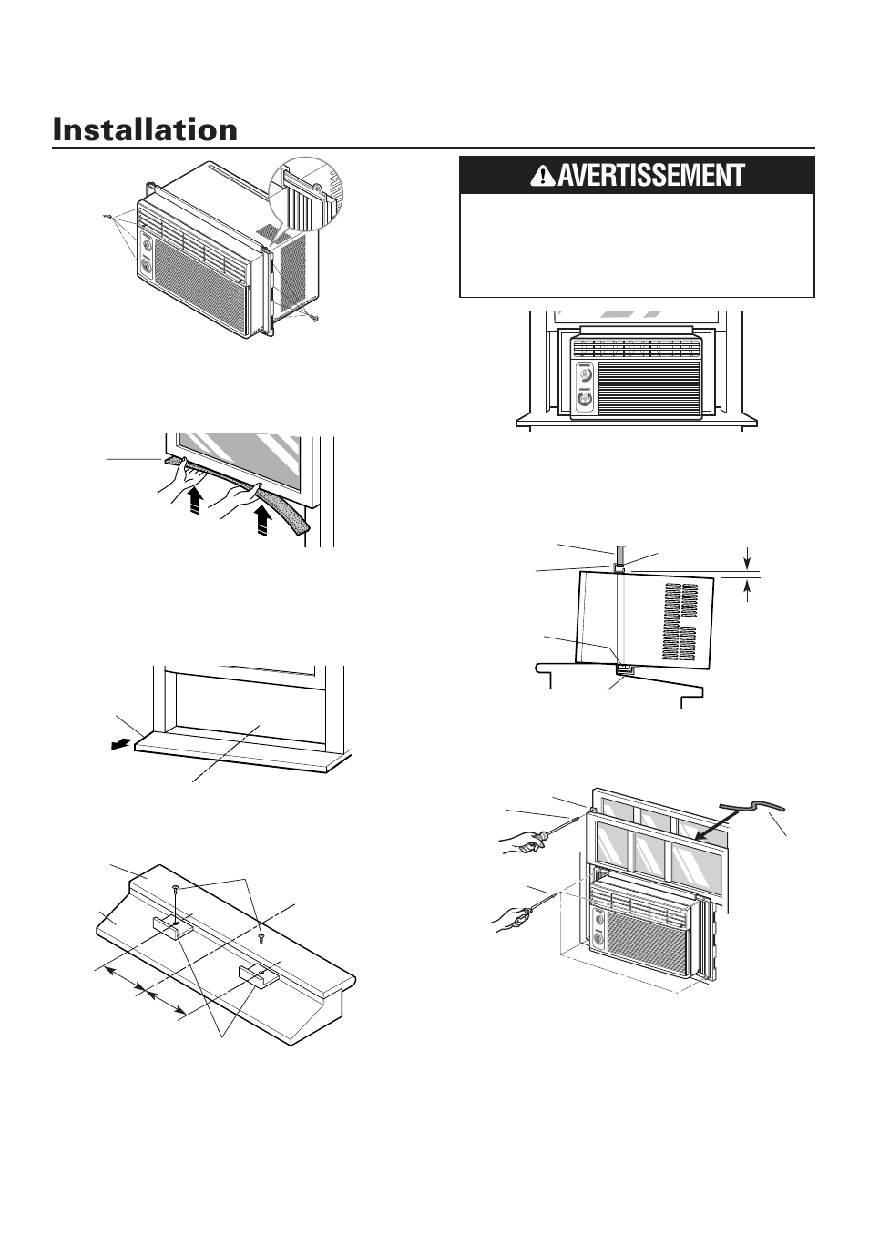 Installation, Avertissement | Whirlpool ACD052PK0 User Manual | Page 23 / 36