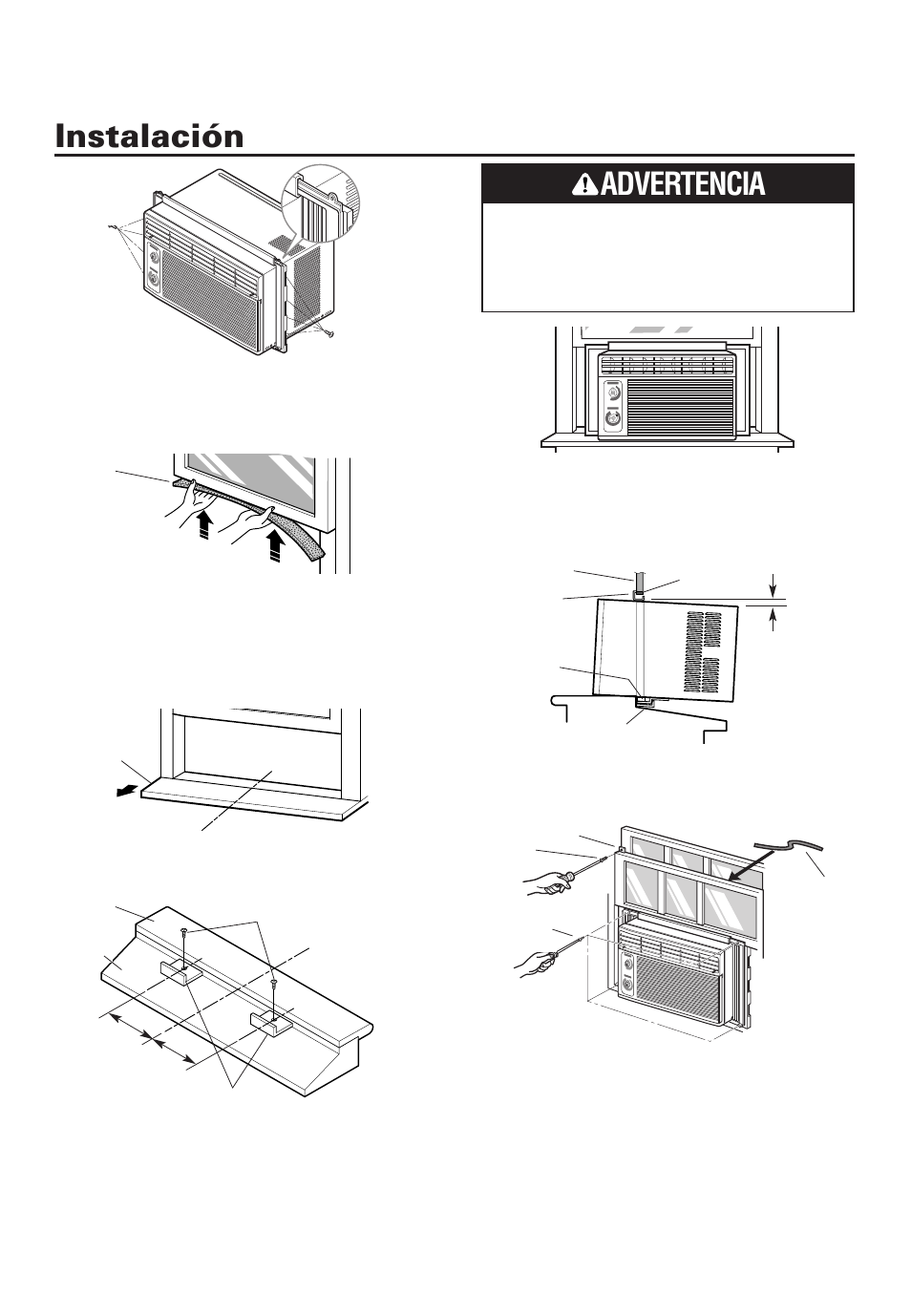 Instalación, Advertencia | Whirlpool ACD052PK0 User Manual | Page 35 / 36