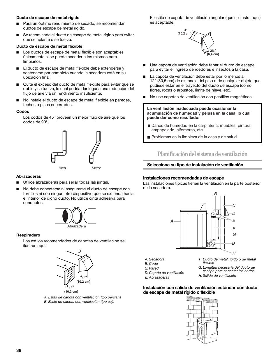 Planificación del sistema de ventilación | Whirlpool Cabrio W10054070 User Manual | Page 38 / 76