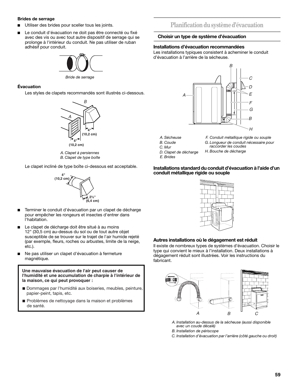 Planification du système d’évacuation | Whirlpool Cabrio W10054070 User Manual | Page 59 / 76