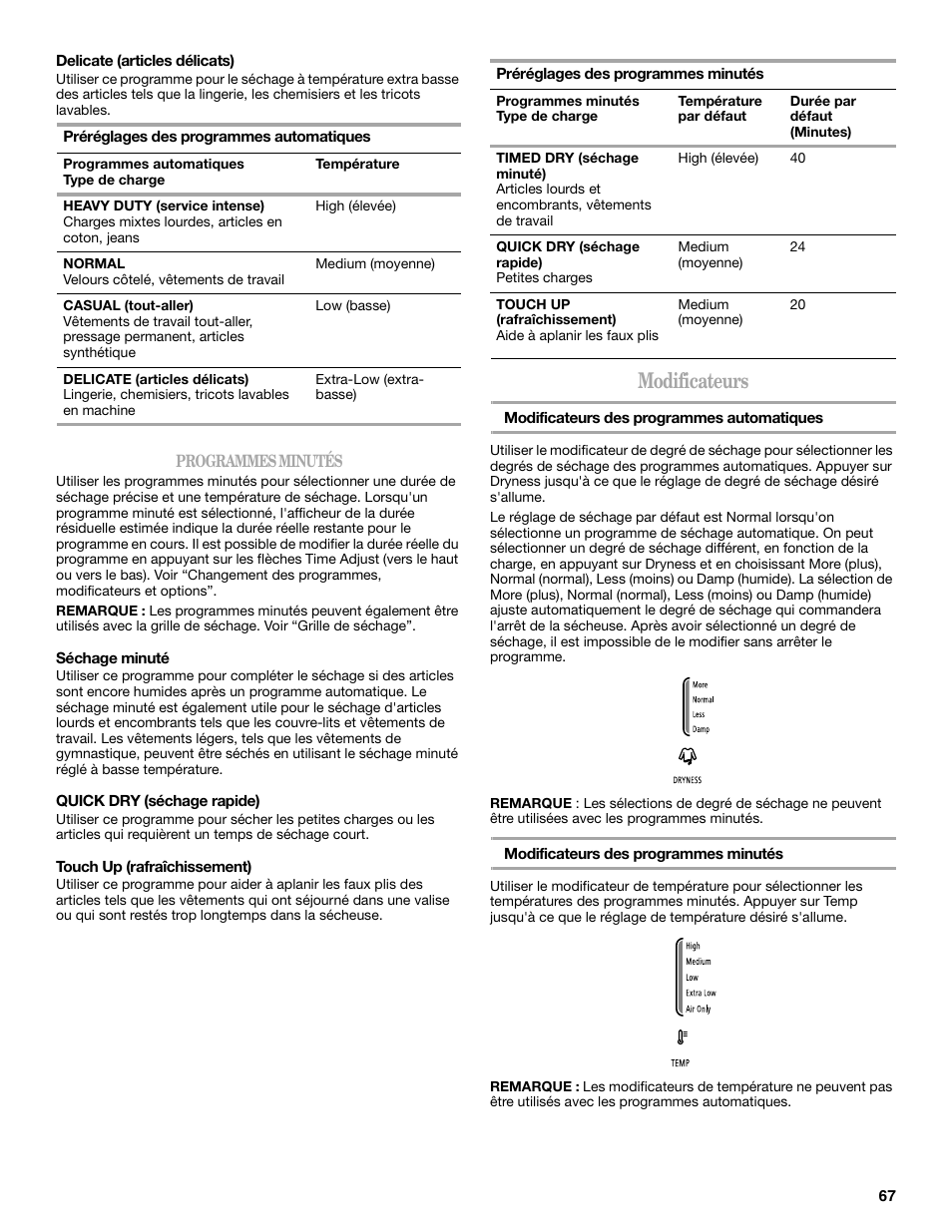 Modificateurs | Whirlpool Cabrio W10054070 User Manual | Page 67 / 76