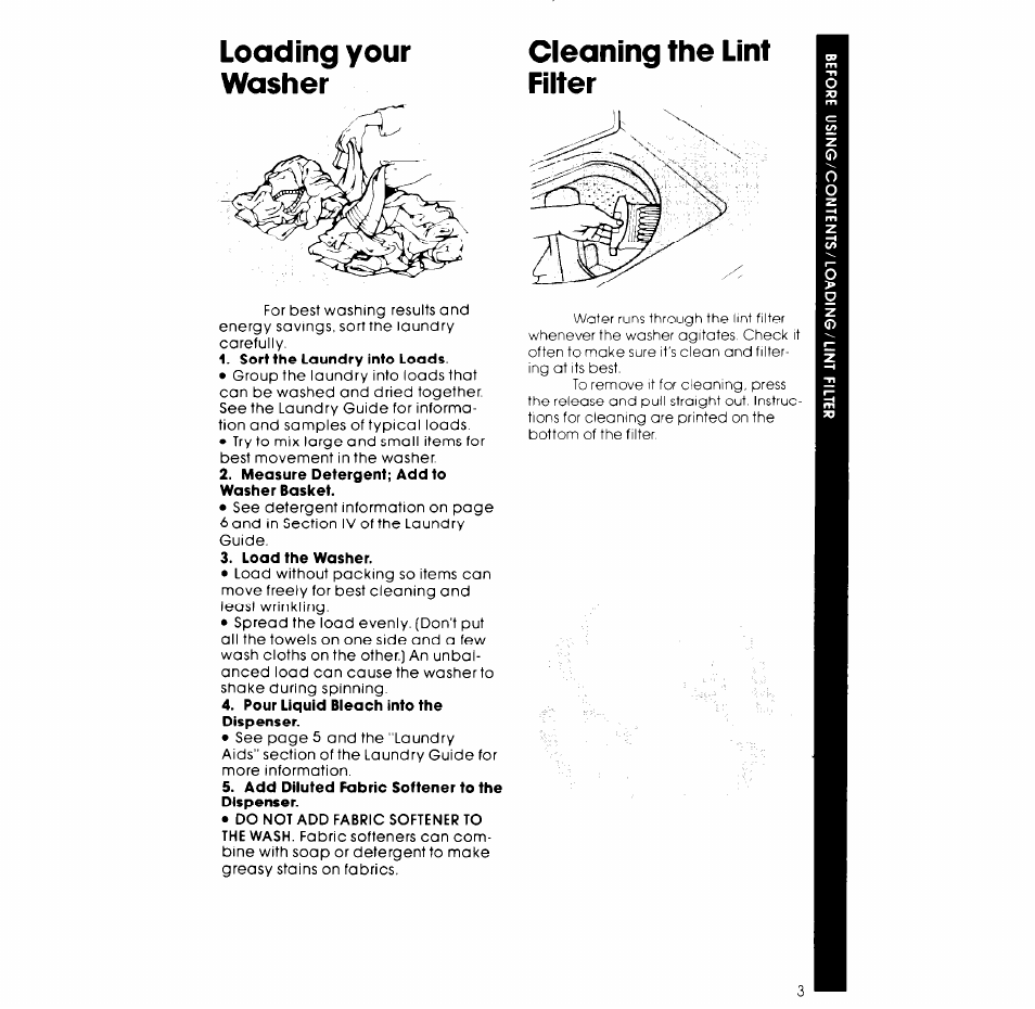 Cleaning the lint filter, Loading your washer cleaning the lint filter | Whirlpool 3LA5800XK User Manual | Page 3 / 12