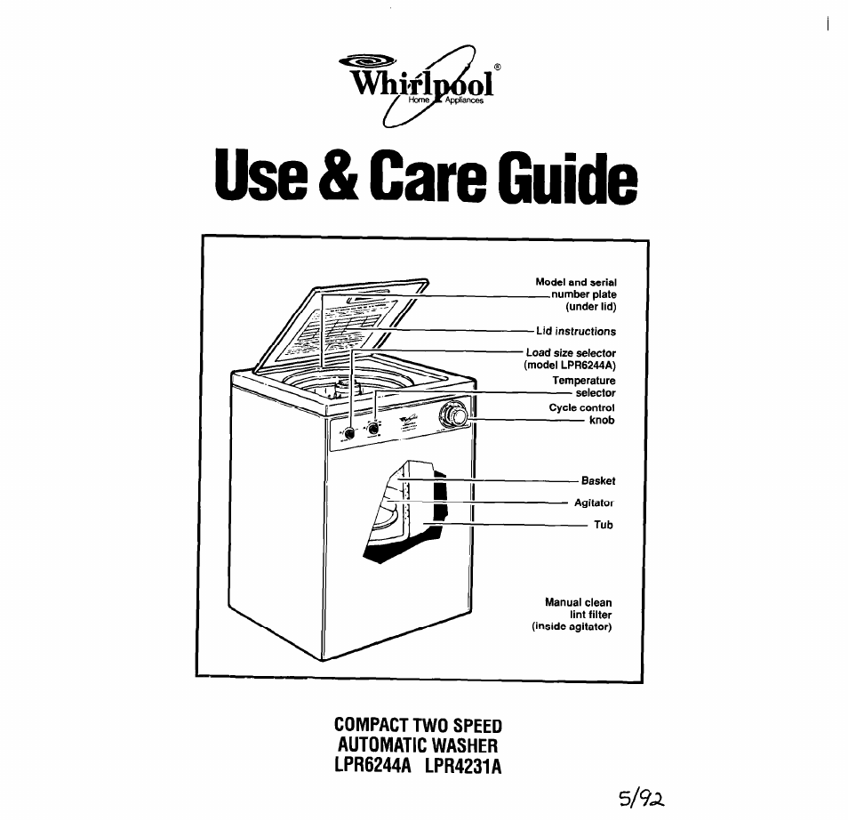 Whirlpool LPR4231A User Manual | 16 pages