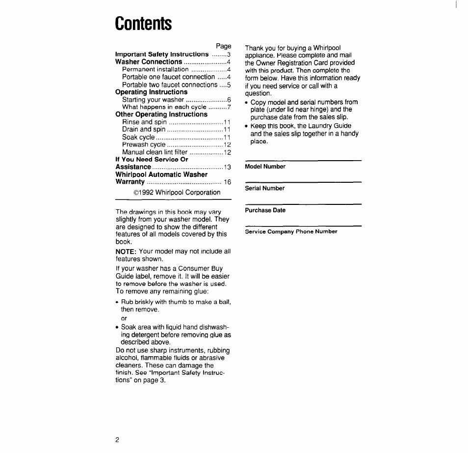 Whirlpool LPR4231A User Manual | Page 2 / 16