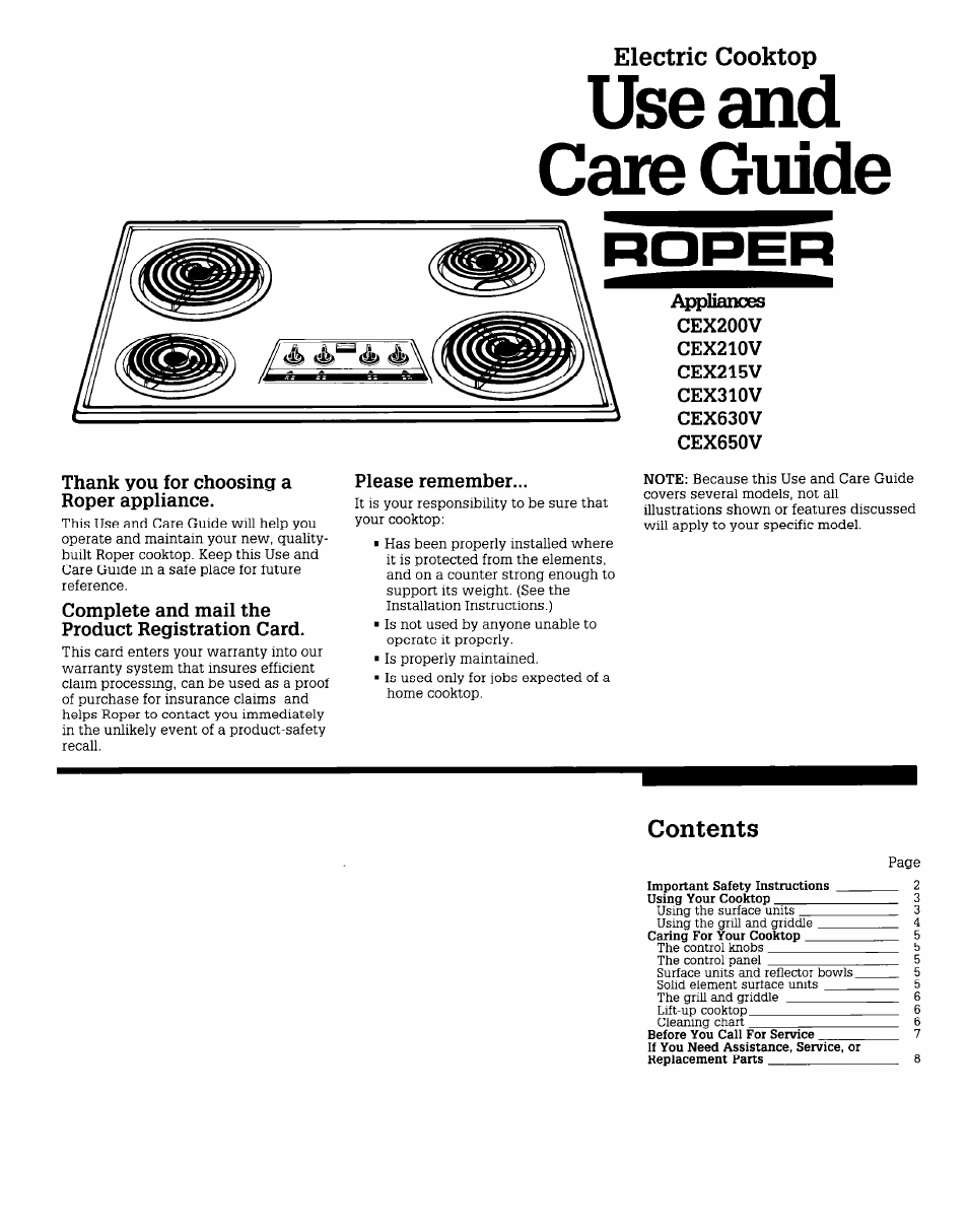 Whirlpool CEX215V User Manual | 8 pages