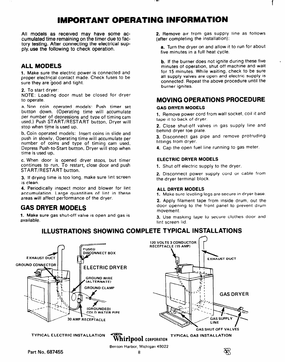 Important operating information | Whirlpool Clothes Dryer User Manual | Page 8 / 8