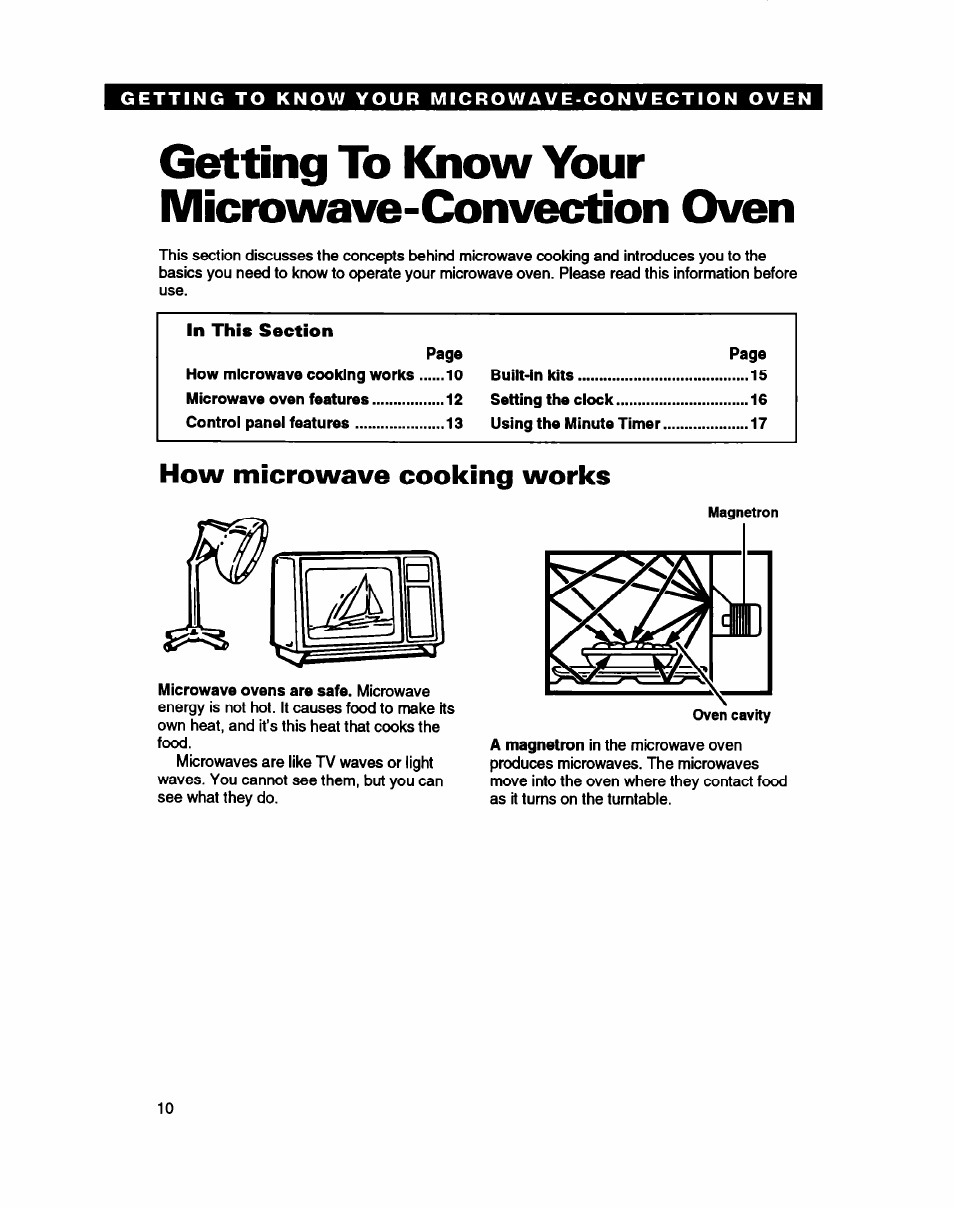 Getting to know your microwave-convection oven, How microwave cooking works | Whirlpool MC8130XA User Manual | Page 10 / 71