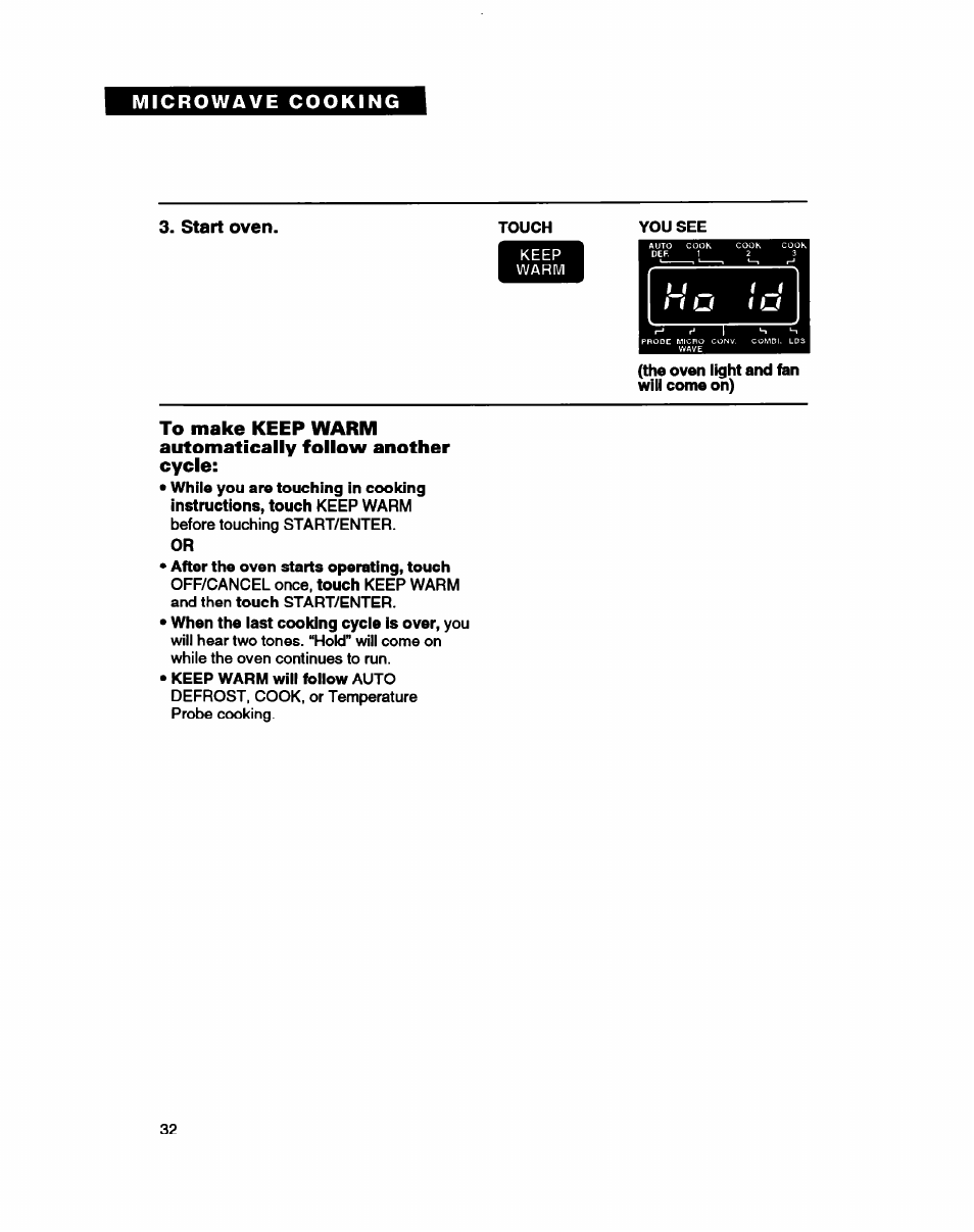 Start oven | Whirlpool MC8130XA User Manual | Page 32 / 71