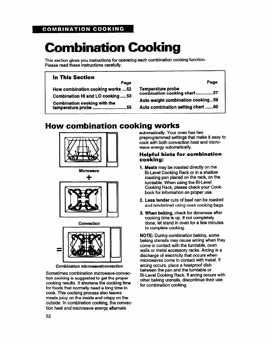 Combination cooking, How combination cooking works | Whirlpool MC8130XA User Manual | Page 52 / 71