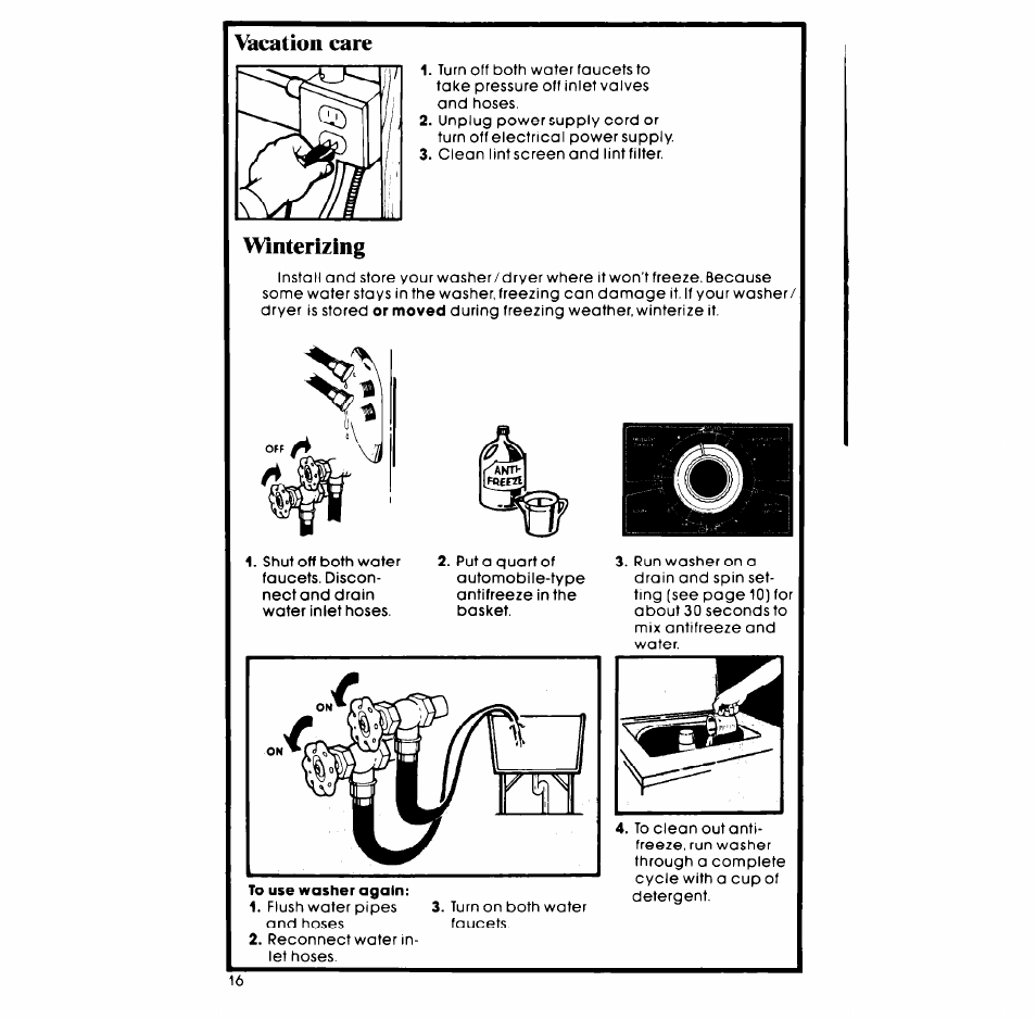 Vacation care | Whirlpool LT4905XM User Manual | Page 16 / 20