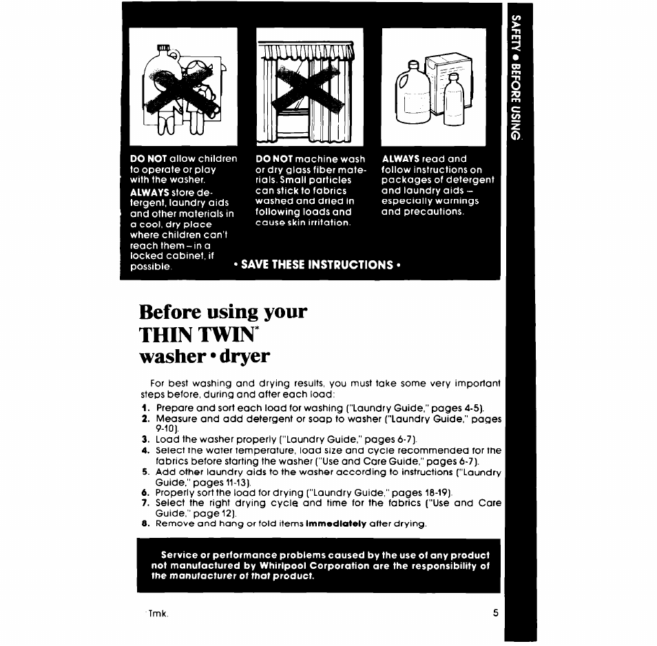 Before using your thin twin washer • dryer | Whirlpool LT4905XM User Manual | Page 5 / 20