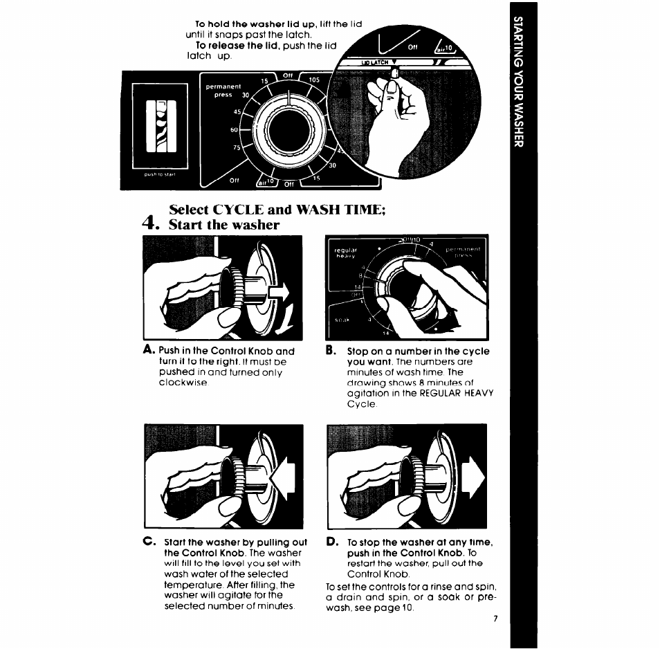 Select cycle and wash time; 4. start the washer, Select cycle and wash time, Start the washer | Whirlpool LT4905XM User Manual | Page 7 / 20