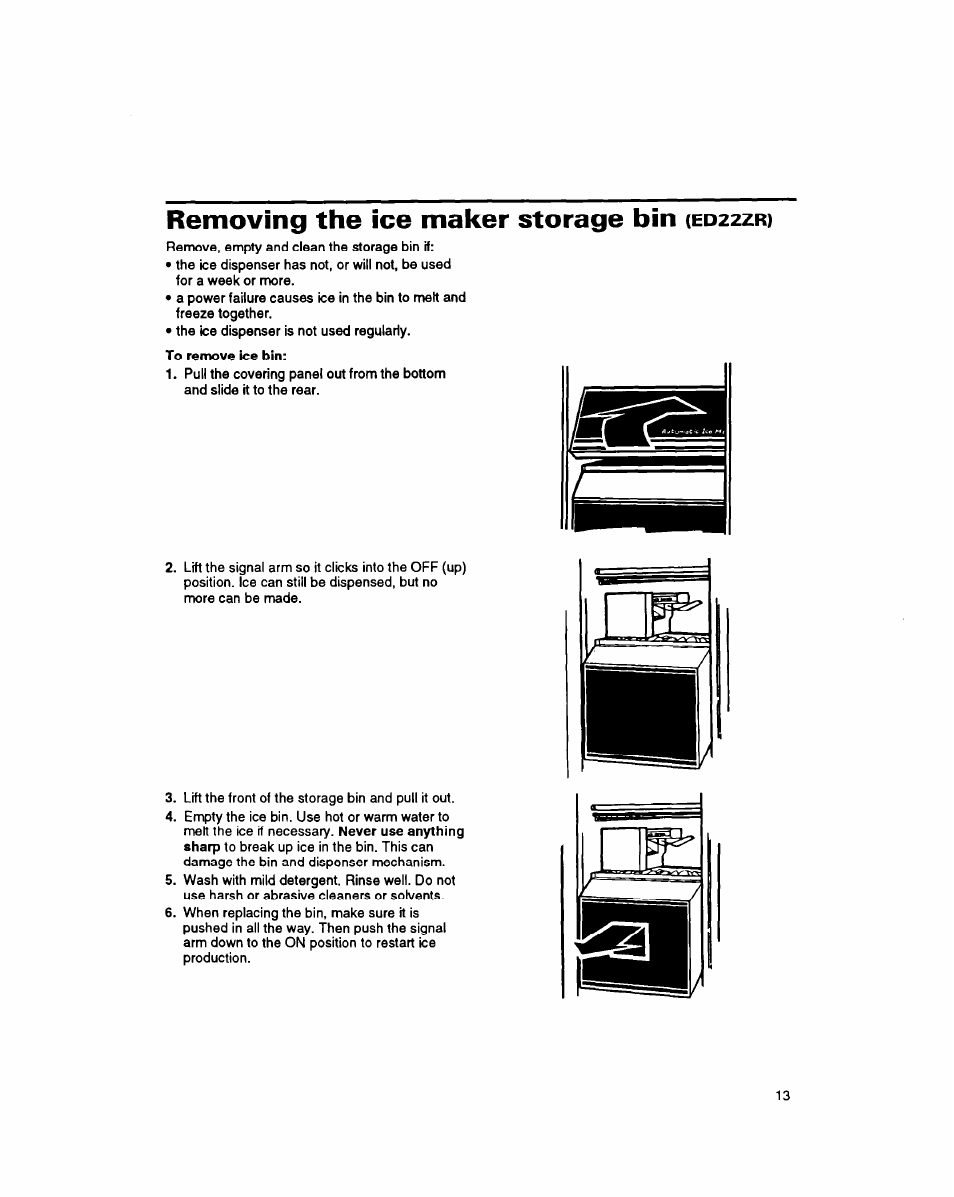 Removing the ice maker storage bin (ed22zr), Removing the ice maker storage bin | Whirlpool 8EDZOZK User Manual | Page 14 / 25