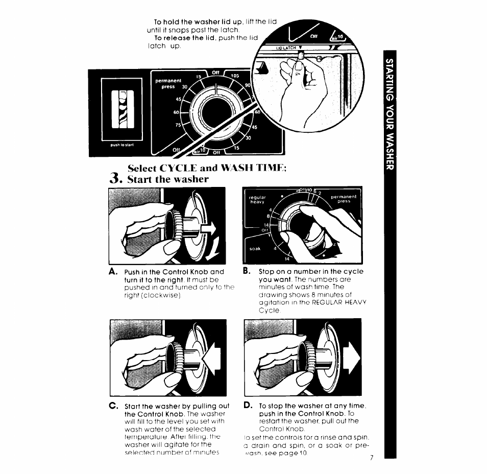 Select cycle and wash time; 3. start the washer | Whirlpool LT4900XM User Manual | Page 7 / 16