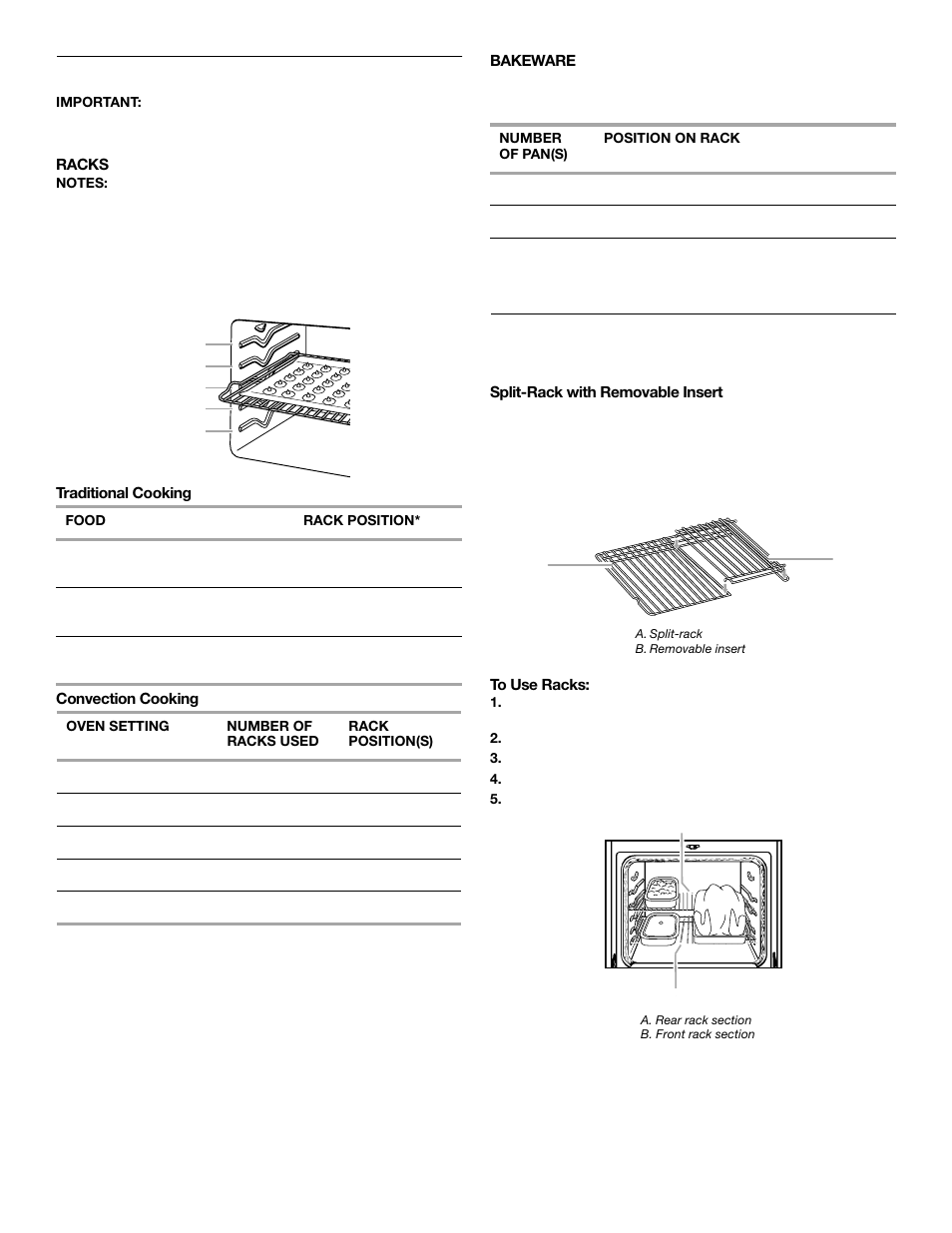 Positioning racks and bakeware, Split oven rack | Whirlpool 9761079 User Manual | Page 14 / 28