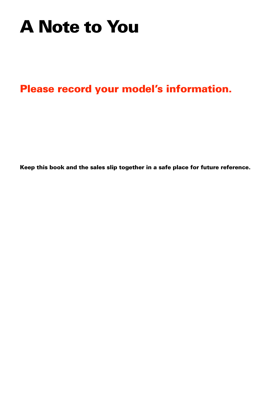 A note to you, Please record your model’s information | Whirlpool 2LSR5233BN0 User Manual | Page 2 / 44