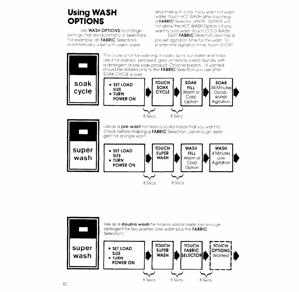 Using wash options | Whirlpool LA980OXK User Manual | Page 10 / 16