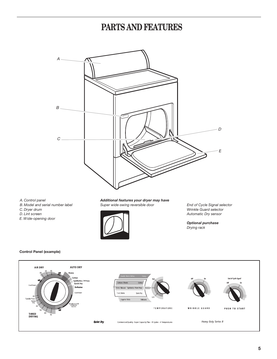 Parts and features | Whirlpool 3RLEQ8600 User Manual | Page 5 / 12