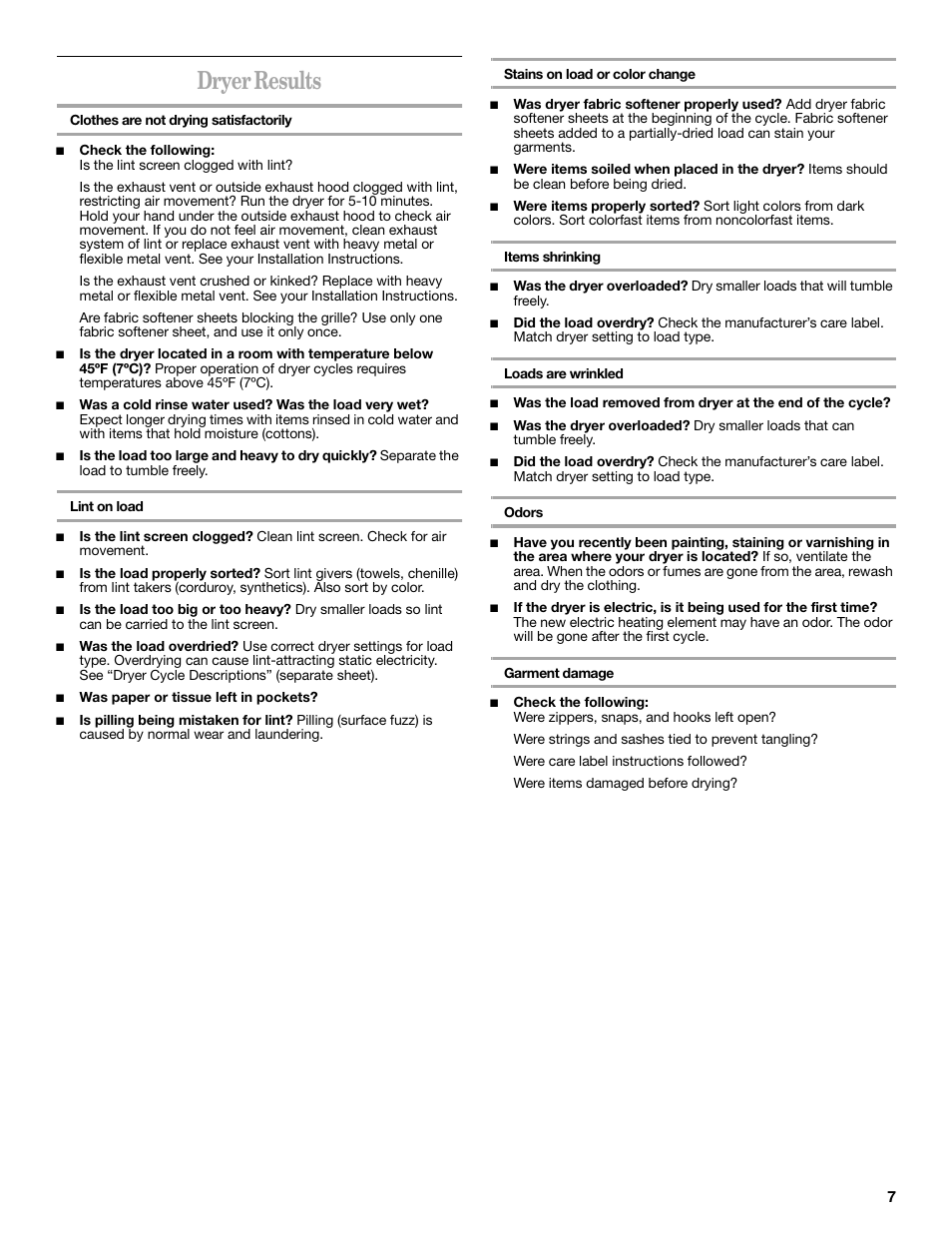 Dryer results | Whirlpool 8533772 User Manual | Page 7 / 16