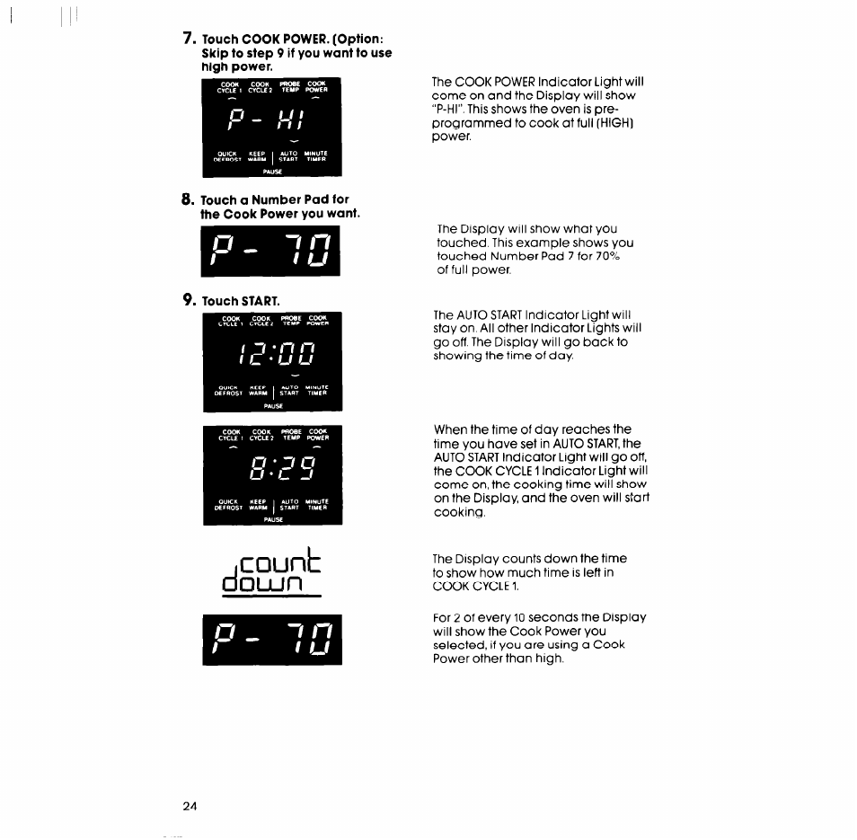 Touch a number pad for the cook power you want, Touch start, Icounb | Douun | Whirlpool SM988PEP User Manual | Page 24 / 32