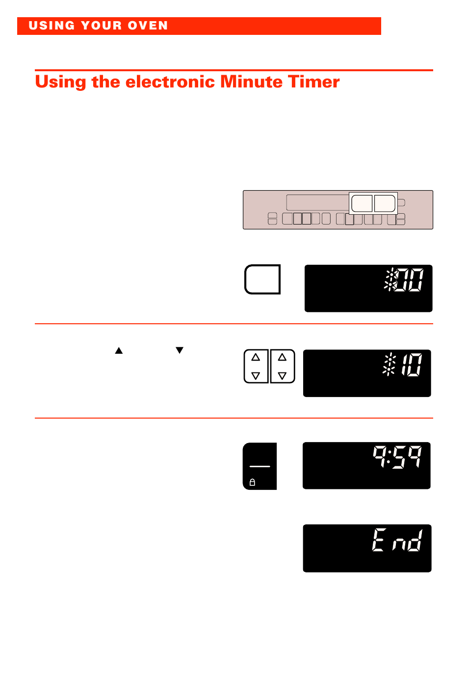 Using the electronic minute timer, Press timer set pad. 2. set time, Start minute timer | Press you see, You see, Timer set, Example for 10 minutes), Display counts down), Start | Whirlpool RBS277PD User Manual | Page 10 / 52