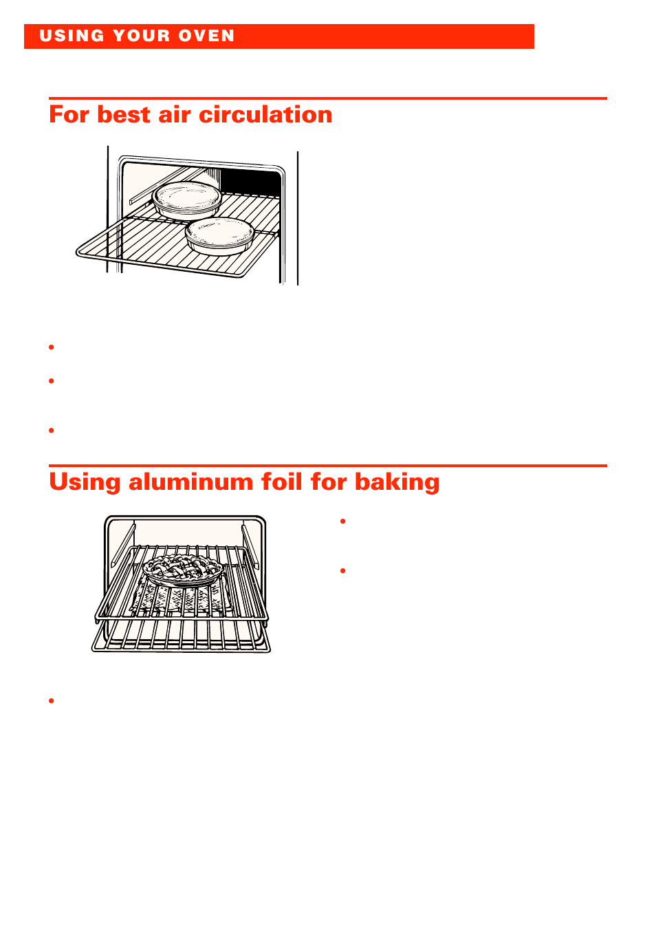 For best air circulation, Using aluminum foil for baking | Whirlpool RBS277PD User Manual | Page 14 / 52