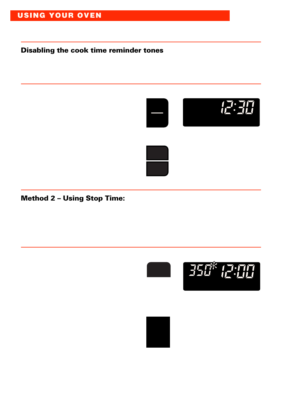 Disabling the cook time reminder tones, Turn off oven, Method 2 – using stop time: 1. prepare oven | Choose setting | Whirlpool RBS277PD User Manual | Page 26 / 52