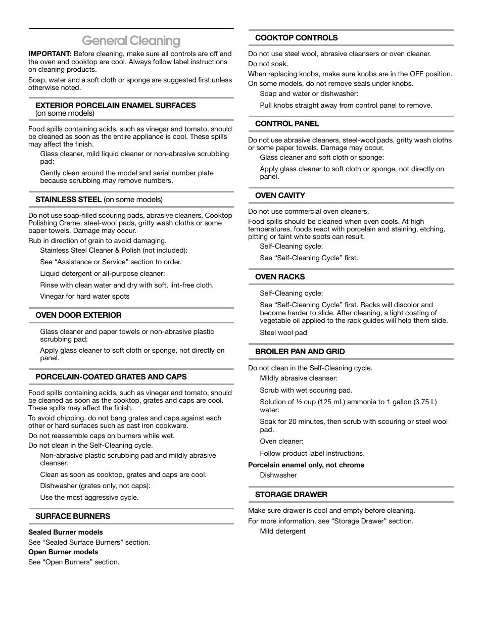 General cleaning | Whirlpool 8522407 User Manual | Page 12 / 16