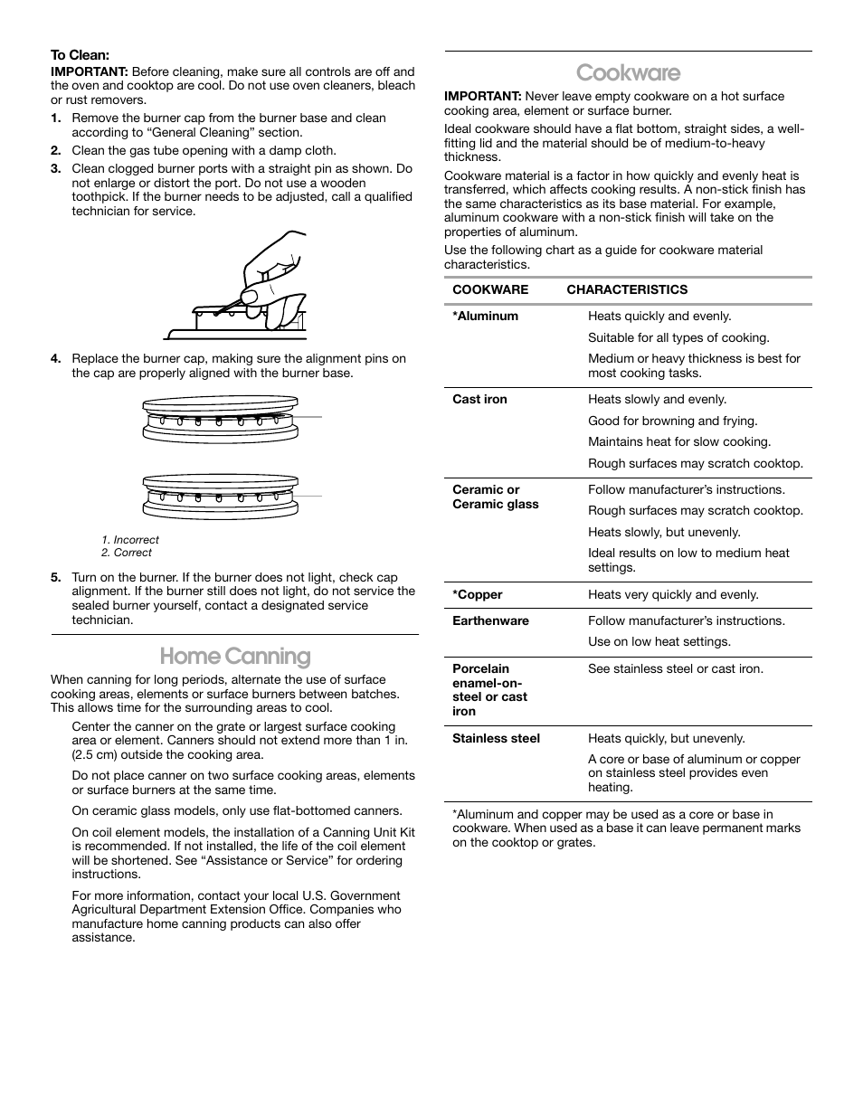 Home canning, Cookware | Whirlpool 8522407 User Manual | Page 7 / 16