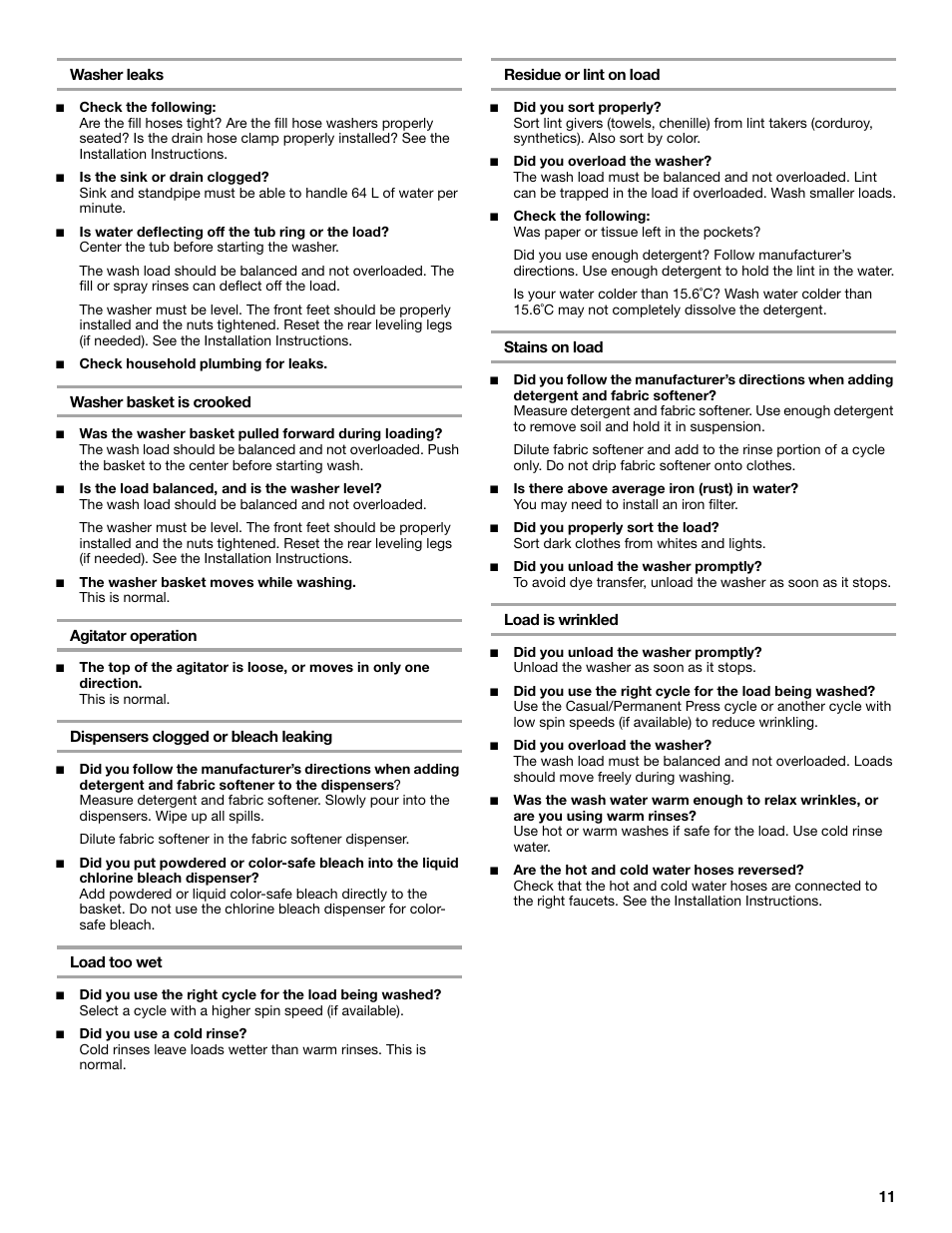 Whirlpool Compact Washe User Manual | Page 11 / 24