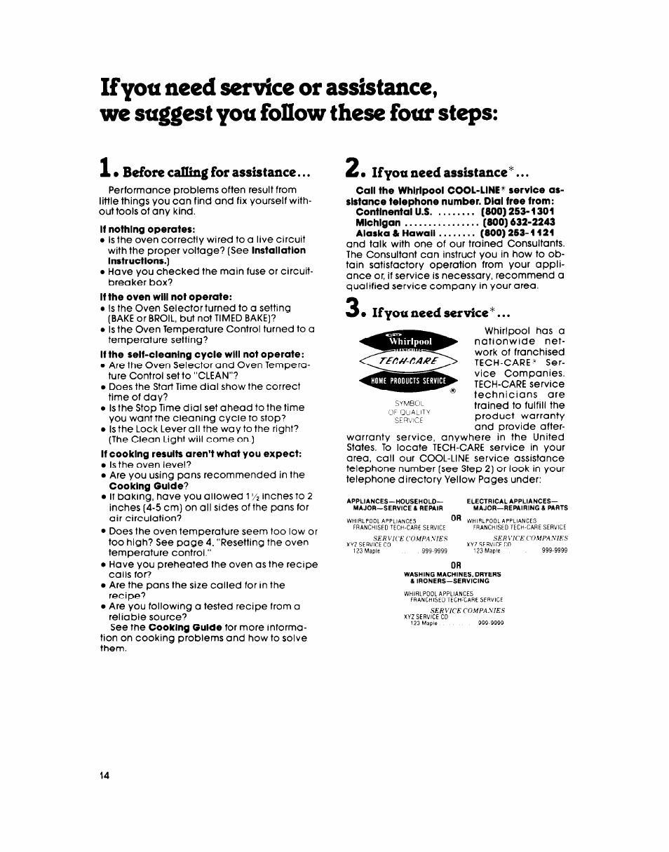 X • before calling for assistance, 2« if you need assistance, 3* if you need service | Whirlpool RB26OOXK User Manual | Page 14 / 16
