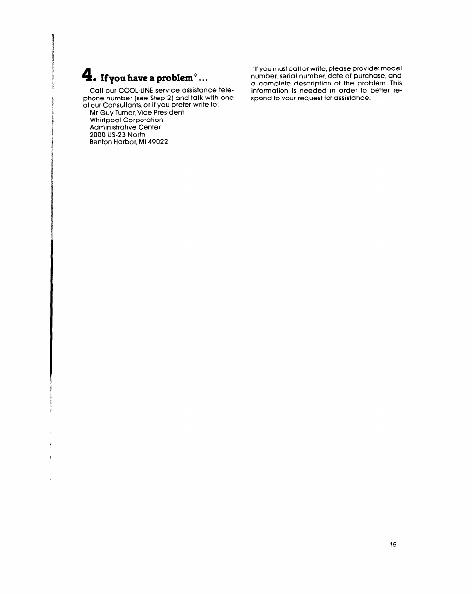 If you have a problem | Whirlpool RB26OOXK User Manual | Page 15 / 16