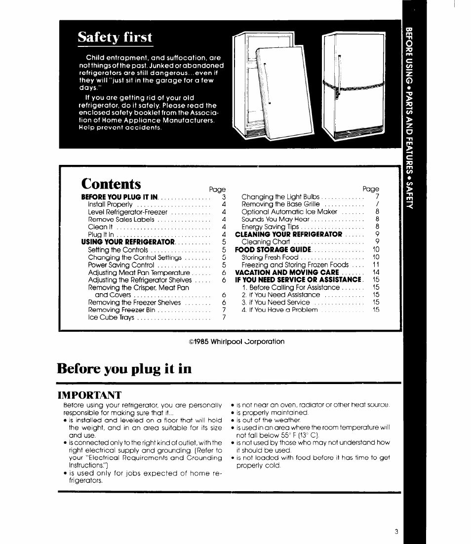 Safety first, Before you plug it in, Important | Whirlpool ED19EK User Manual | Page 3 / 16