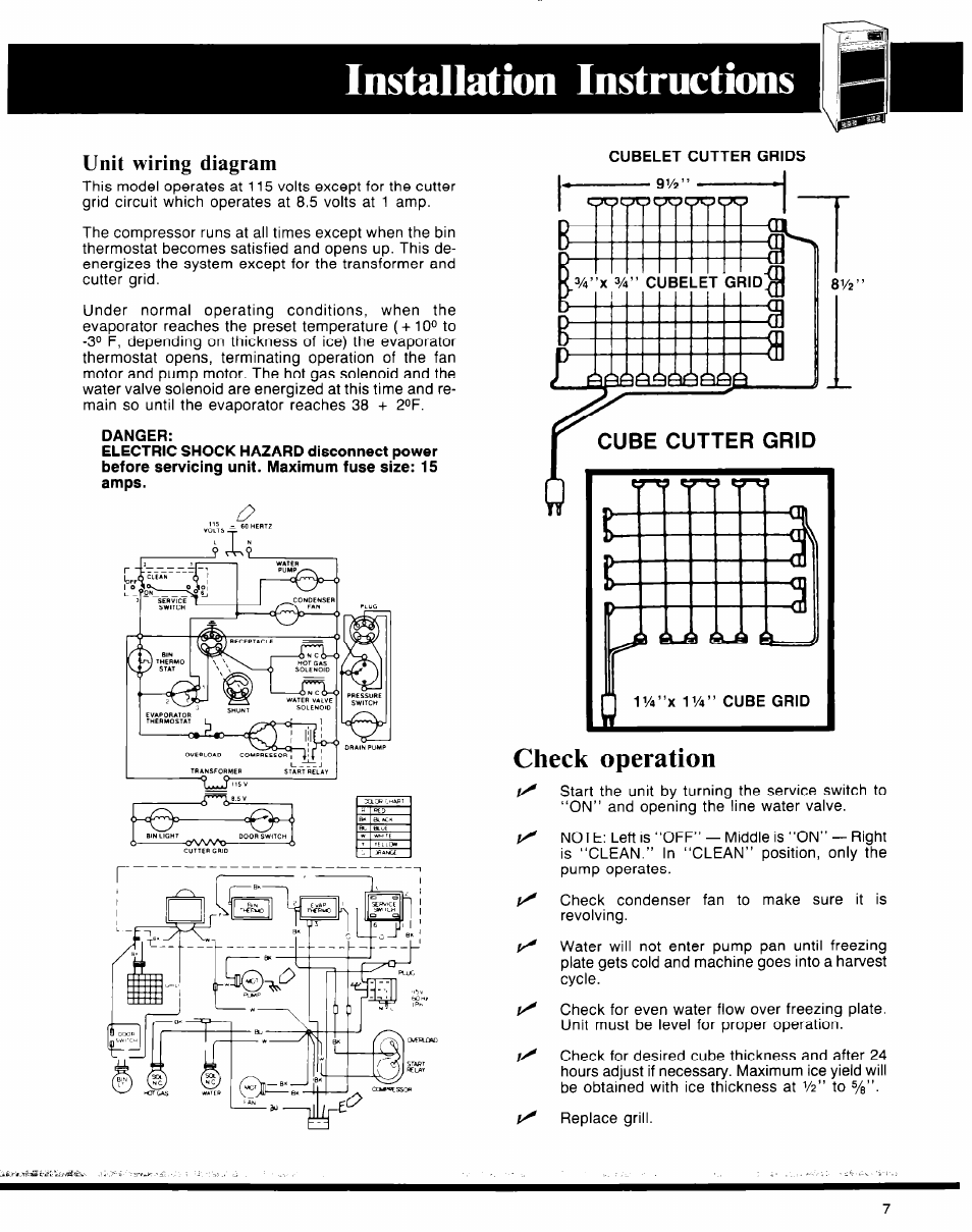 Danger, Installation instructions, Unit wiring diagram | Whirlpool 50 User Manual | Page 7 / 8