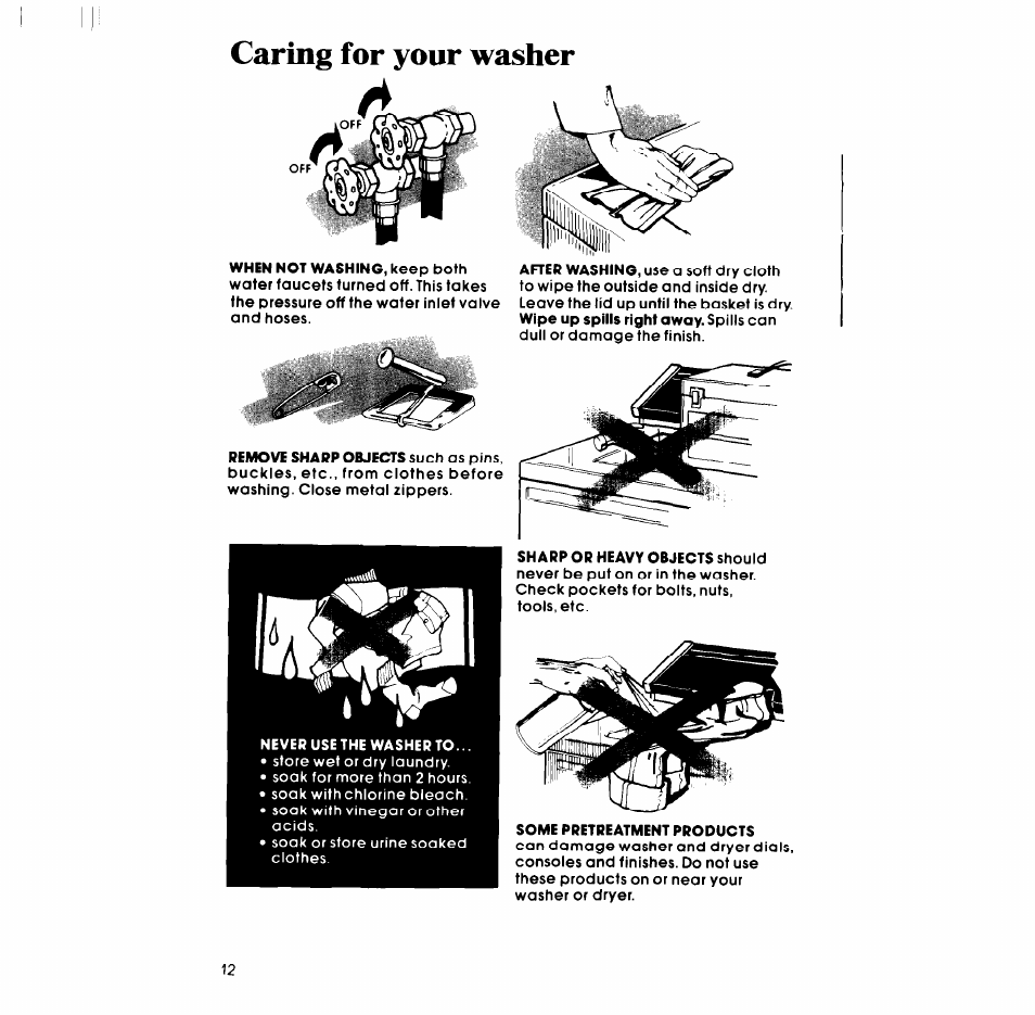 Caring for your washer | Whirlpool LA5550XP User Manual | Page 12 / 16
