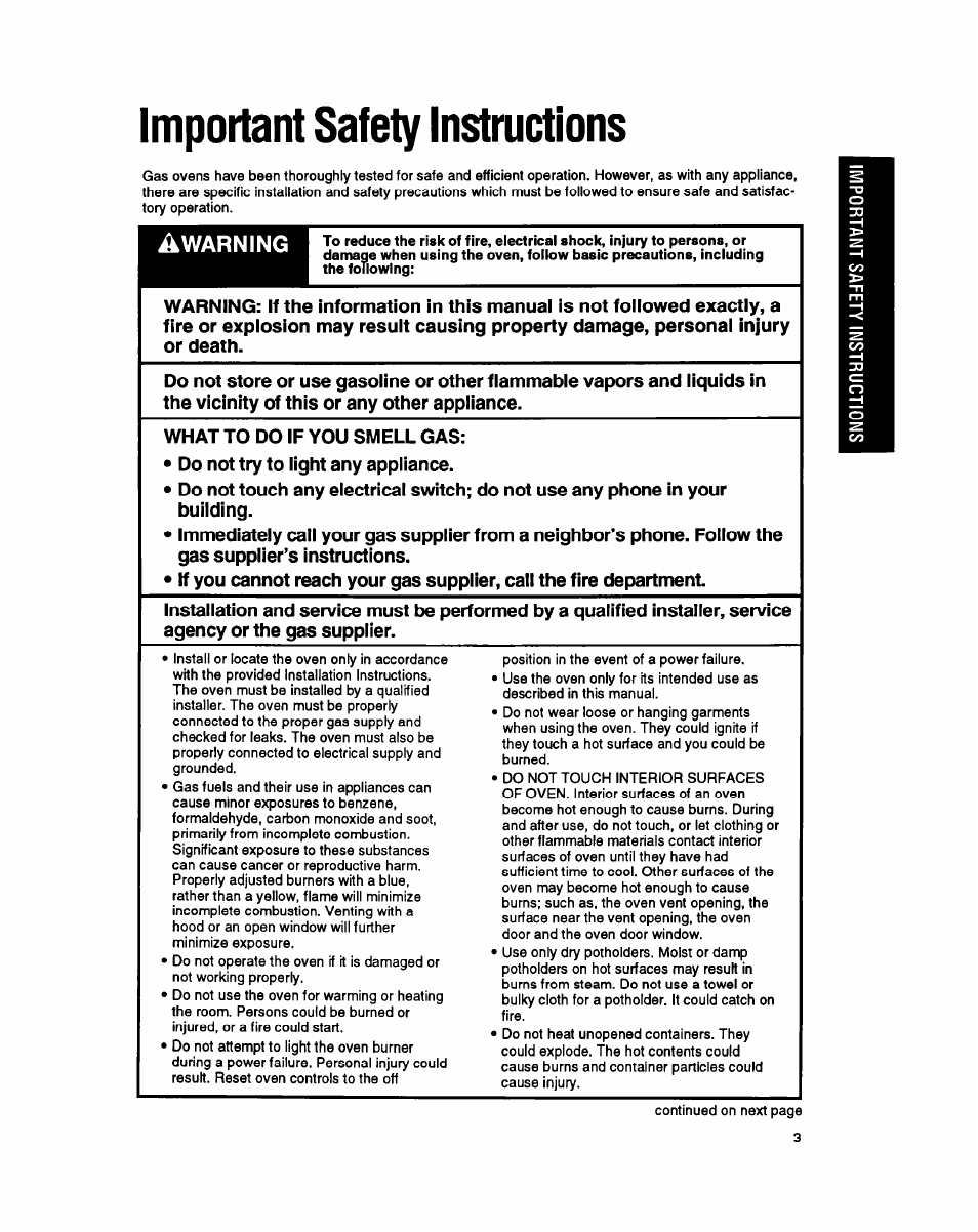 Important safety instructions | Whirlpool SBl3OPER User Manual | Page 3 / 20