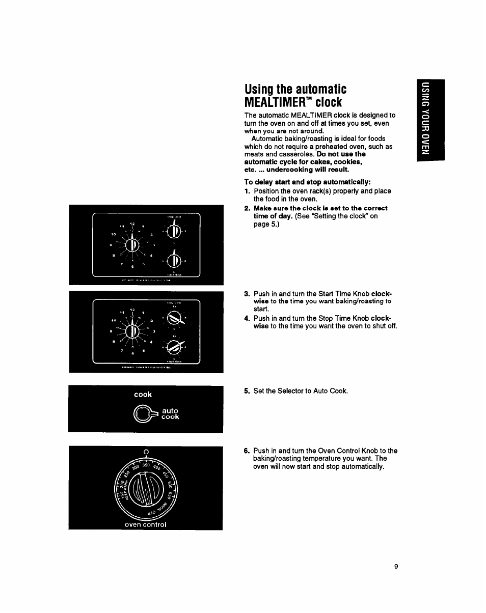 D> co^k, Using the automatic mealtimer ciock | Whirlpool SBl3OPER User Manual | Page 9 / 20