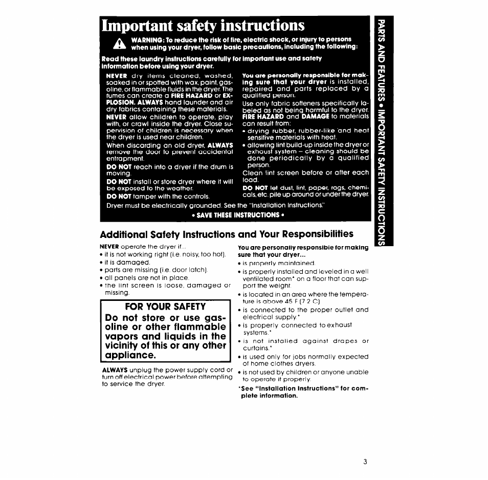 Important safety instructions | Whirlpool 3LE5710XM User Manual | Page 3 / 12