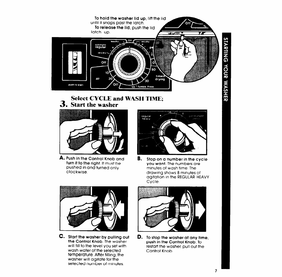 Select cycle and wash time, Start the washer | Whirlpool LT5008XM User Manual | Page 7 / 20