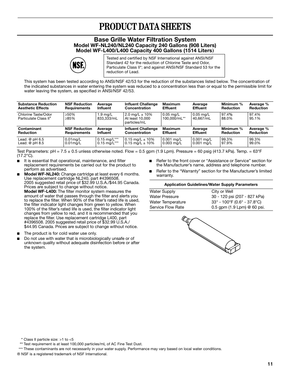 Product data sheets, Base grille water filtration system | Whirlpool 2188771 User Manual | Page 11 / 40