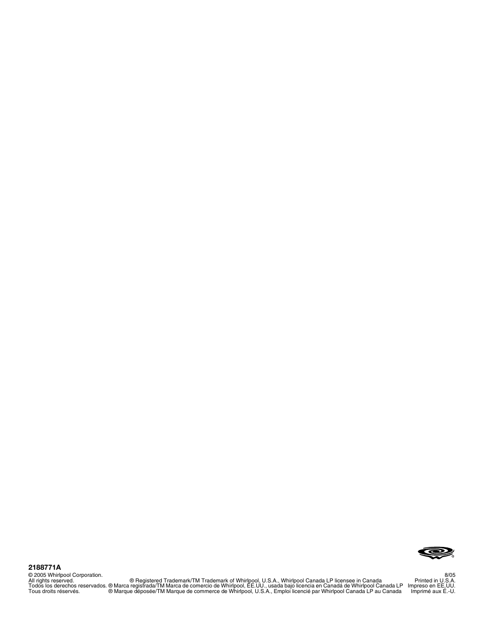 Whirlpool 2188771 User Manual | Page 40 / 40