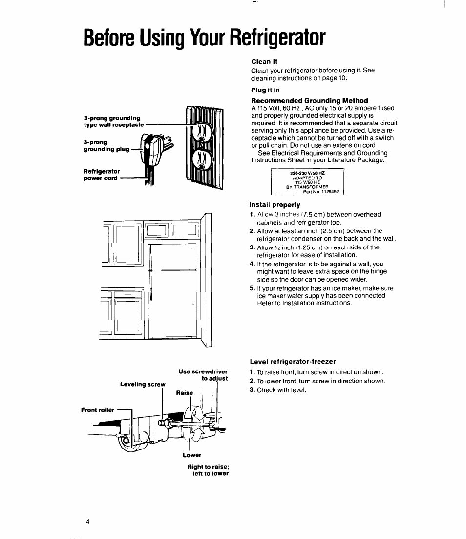 Before using your refrigerator | Whirlpool 3Ell8GK User Manual | Page 4 / 16