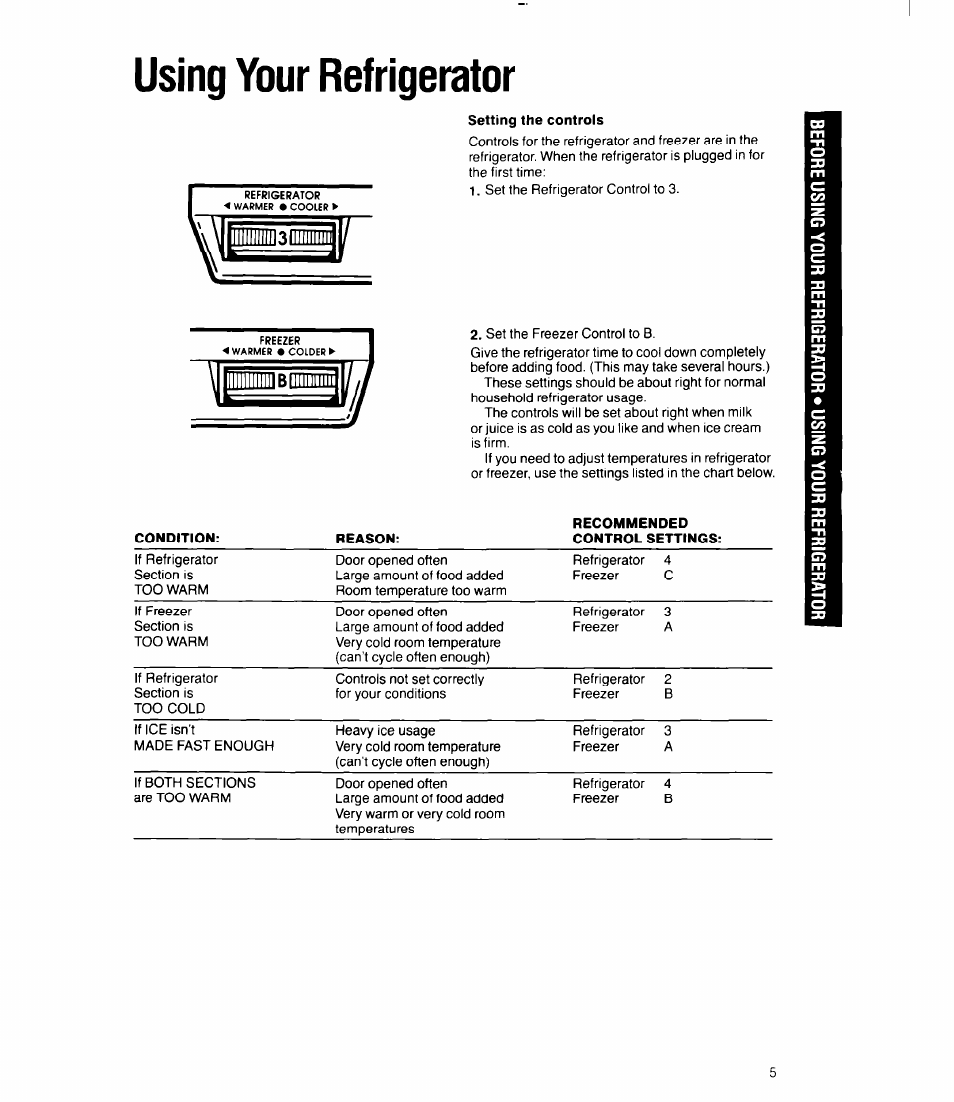 Using your refrigerator | Whirlpool 3Ell8GK User Manual | Page 5 / 16