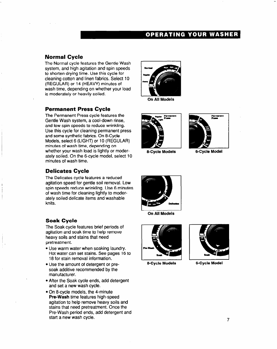 Normal cycle, Permanent press cycle, Délicates cycle | Soak cycle | Whirlpool 3363565 User Manual | Page 7 / 22