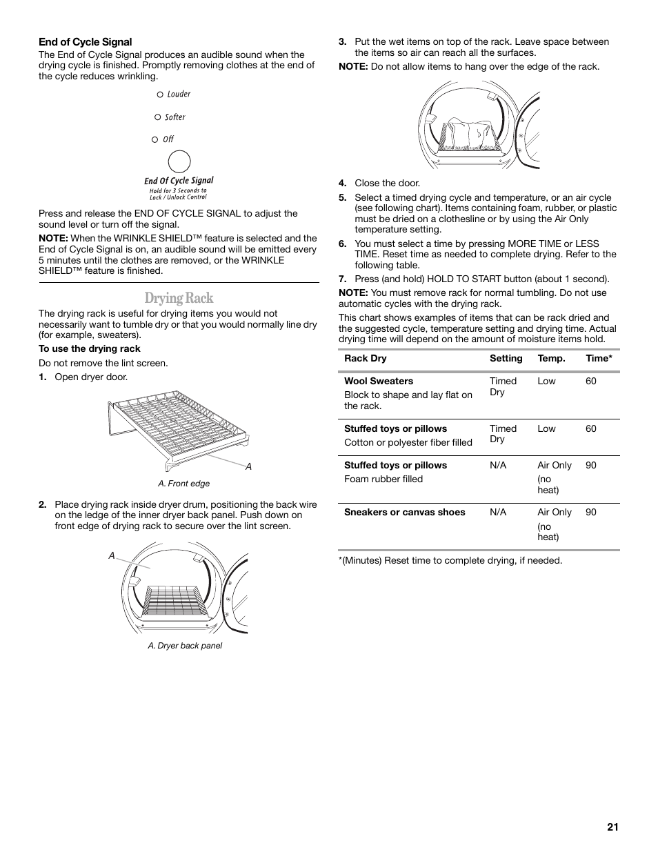 Drying rack | Whirlpool duet 8578185 User Manual | Page 21 / 28