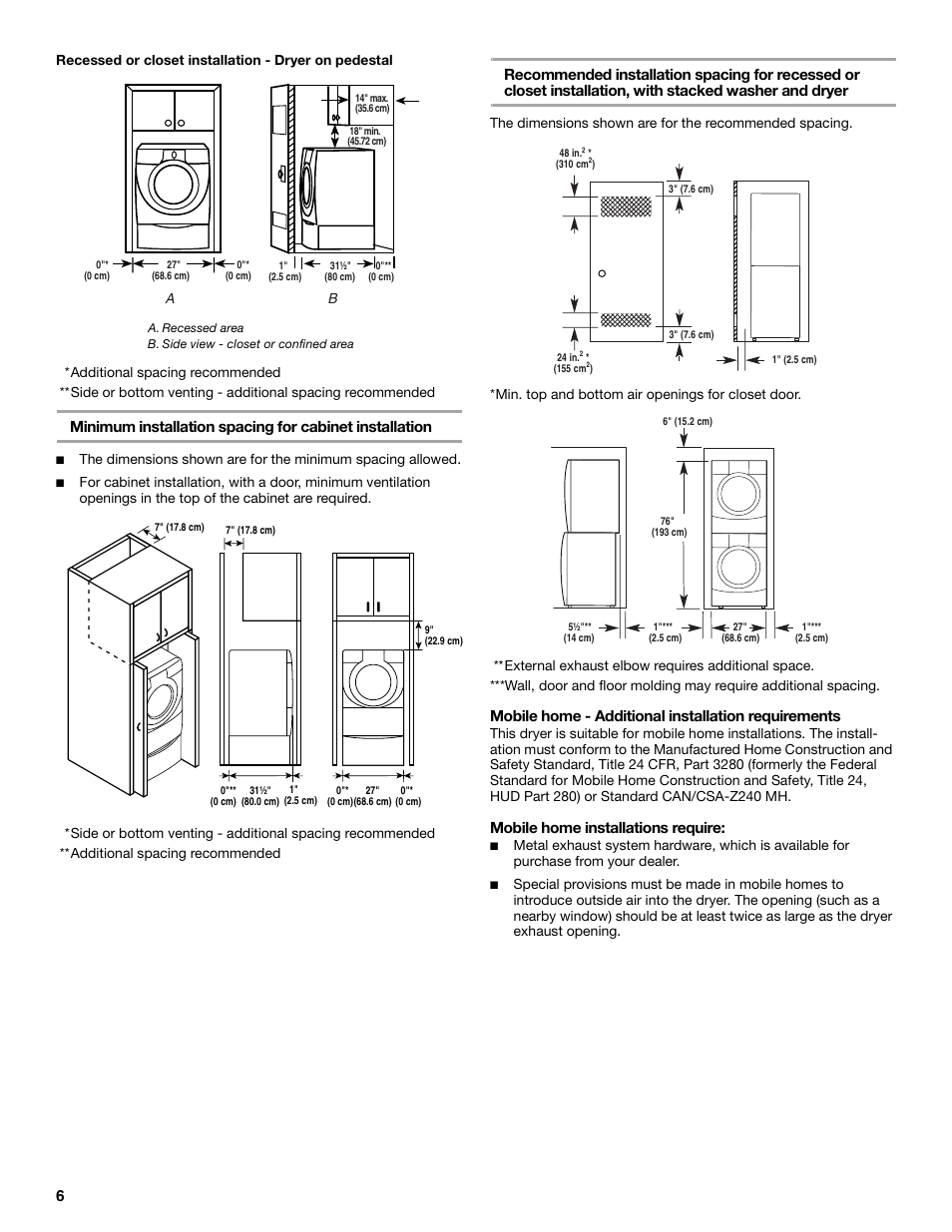 Mobile home - additional installation requirements, Mobile home installations require | Whirlpool duet 8578185 User Manual | Page 6 / 28