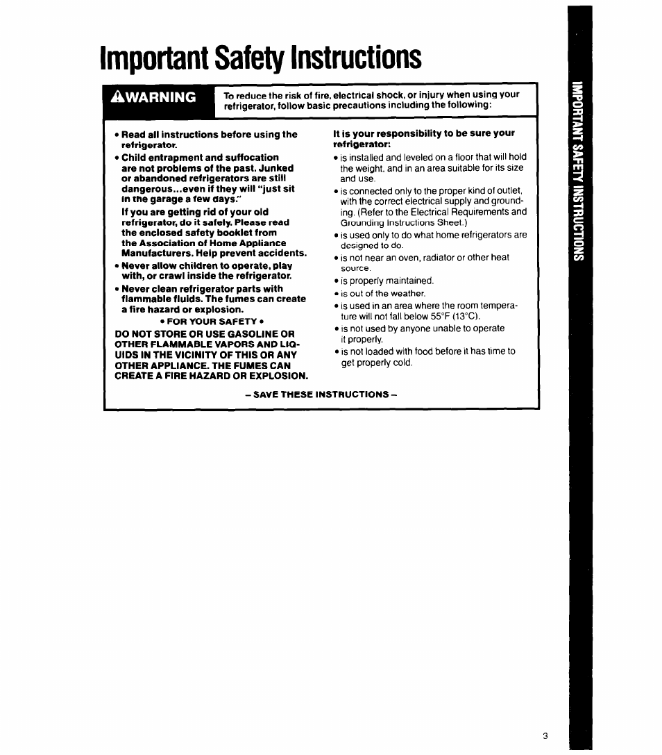 Important safety instructions, Warning | Whirlpool 6ET18GK User Manual | Page 3 / 16